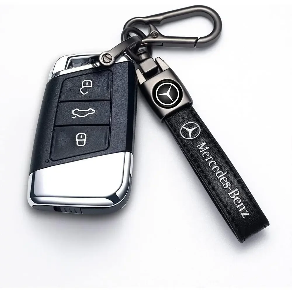 Leather Car Keychain Compatible With German Luxury Car Brand Zinc Alloy (Silver)